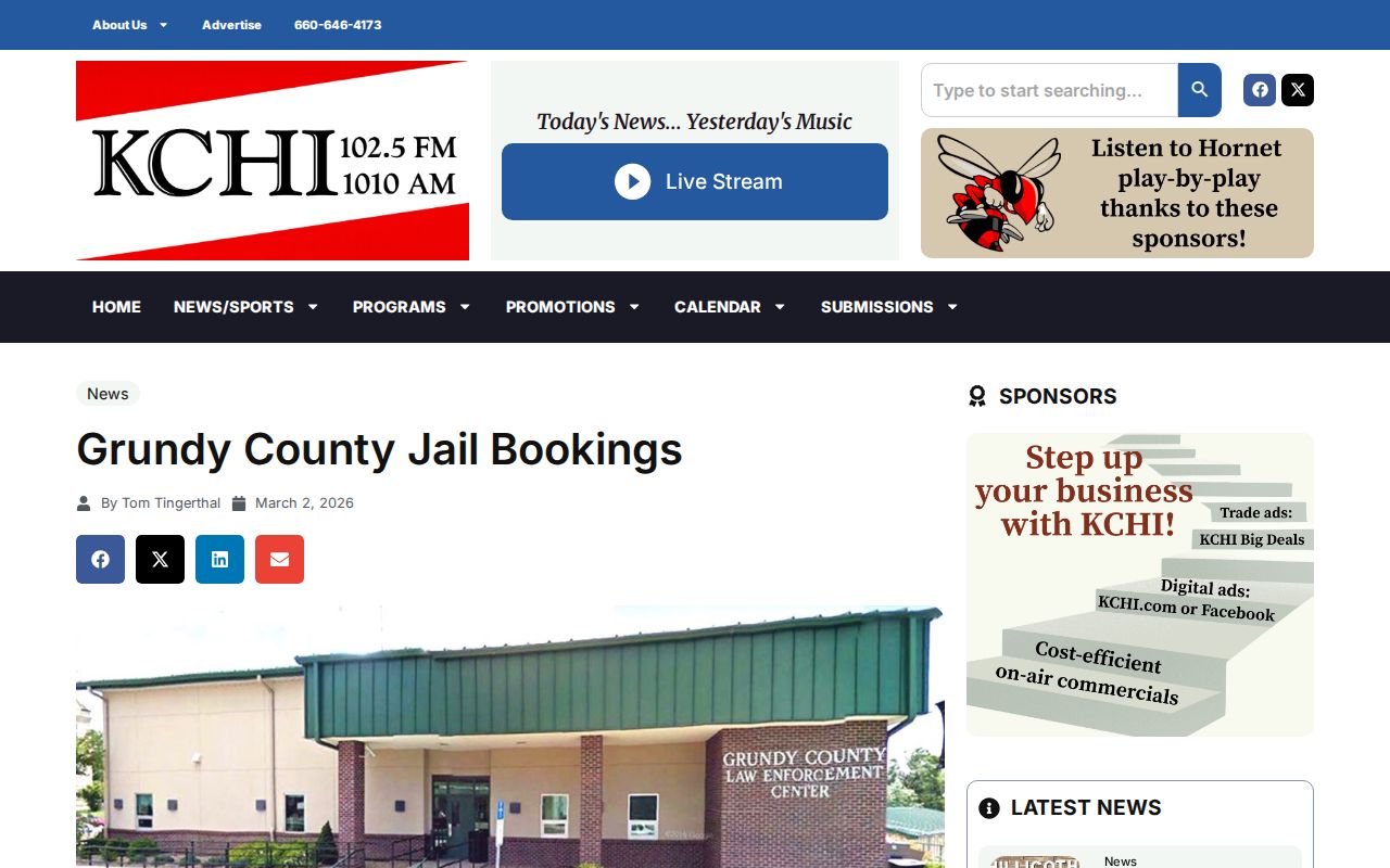 KCHI Grundy County jail booking report page