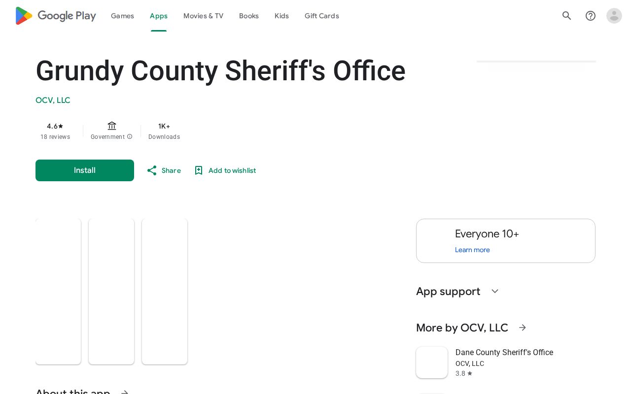 Google Play page for the Grundy County Sheriff's Office app