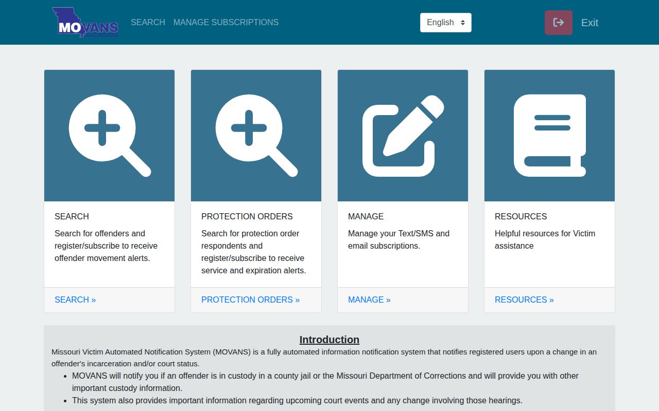 Missouri MOVANS custody notification portal