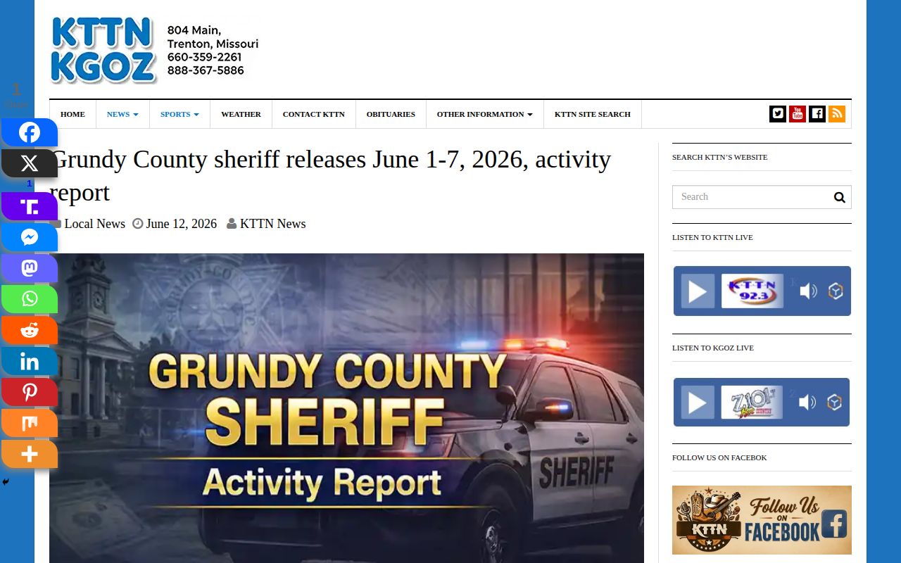 KTTN Grundy County Sheriff weekly activity report